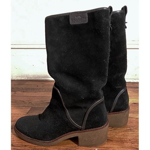 COACH suede + shearling cold-weather Palmer boots, black, 8.5 - Picture 3 of 6